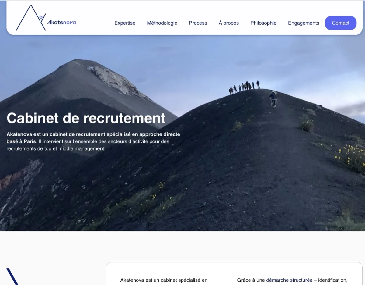 Page d'accueil du site internet du cabinet de recrutement Akatenova