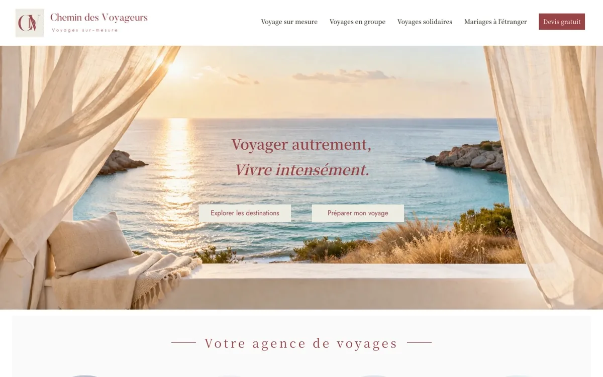 Page d'accueil du site internet du travel designer Chemin des Voyageurs