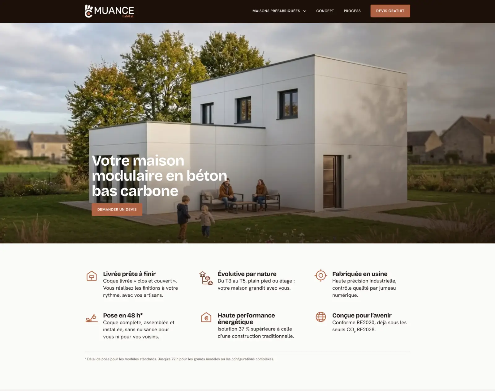 Page d'accueil du site internet de Muance Habitat