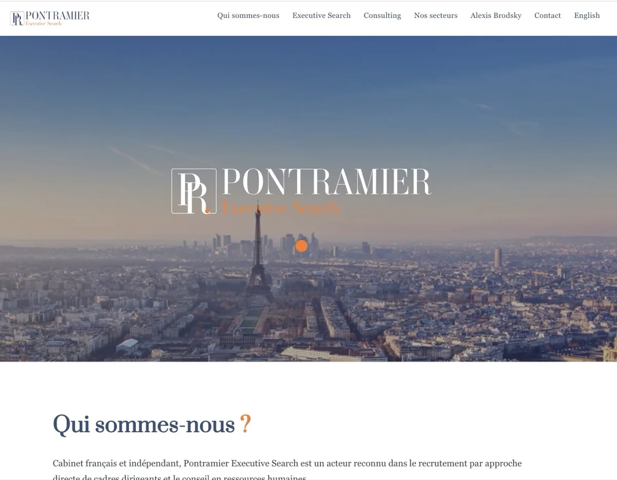Page d'accueil du site internet bilingue de Pontramier Executive Search