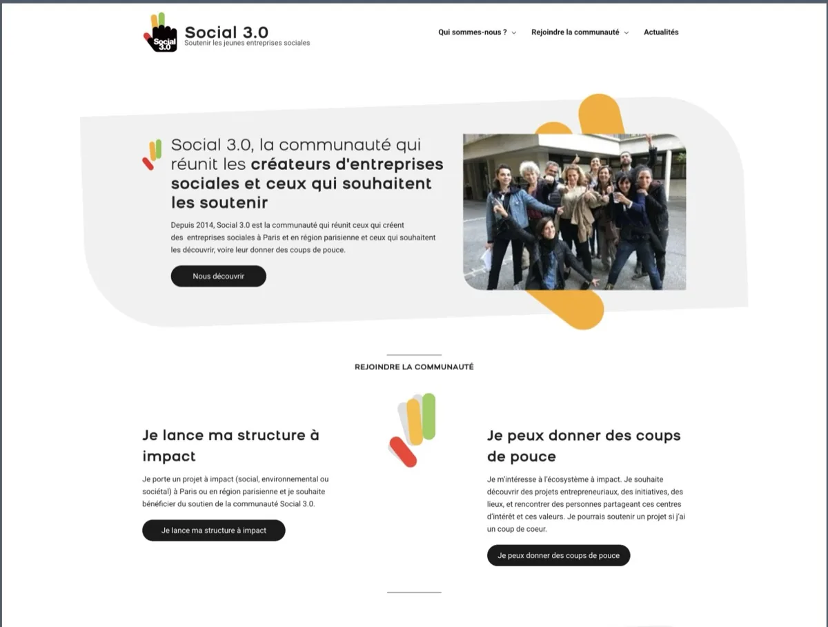 Page d'accueil du site internet de la communauté Social 3.0